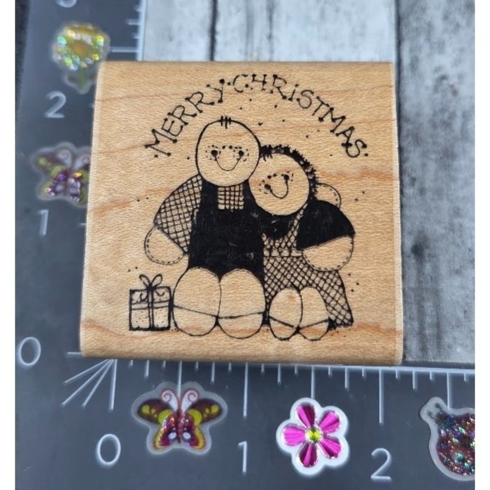 Dots Merry Christmas Country Stitch Folk Holiday 1990 Rubber Stamp Wood #S34